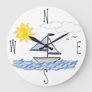 Sailboat Pastels Große Wanduhr