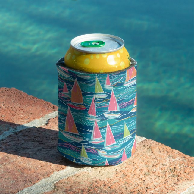 Sailboat Preppy Bach Beach / Pool Party Coozie Dosenkühler (In Situ Pool)