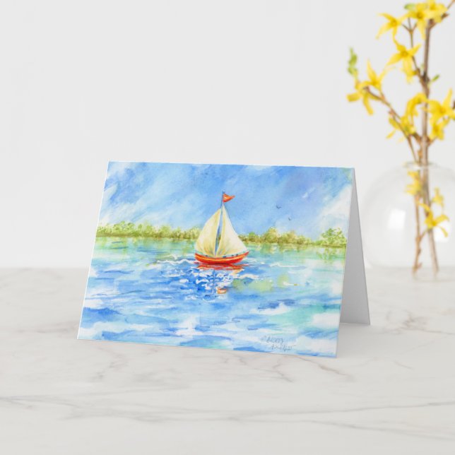 Sailboat Reflections Blank Note Grußkarte Karte (Gelbe Blume)