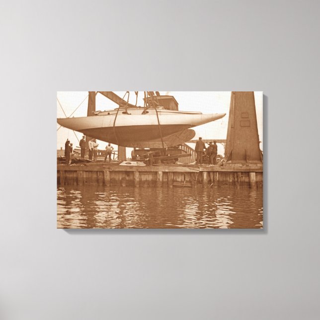 Sailboat Reparatur Circa 1910 Chicago River Boatin Leinwanddruck (Vorderseite)