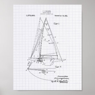 Sailboat Rigging 1921 Patent Art - Lined Peper Poster