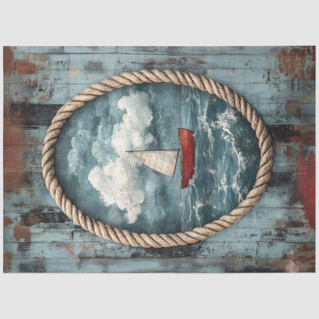 Sailboat Rope Border Rustic Nautic Decoupage Seidenpapier (Vorderseite)