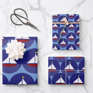 Sailboat Sailing Design Wrapping Paper Set Geschenkpapier Set