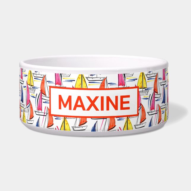 Sailboat Segelschiff Nautic Summer Pattern Pet Napf (Vorderseite)