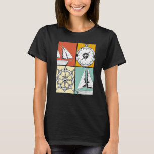 Sailboat Steering Wheel Sailor Compass Pop Sailing T-Shirt