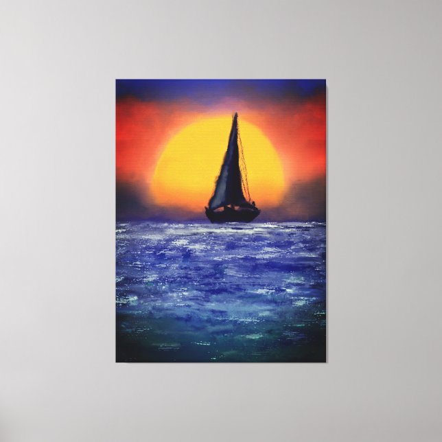 Sailboat Sunset - Aquarell Art Leinwanddruck (Vorderseite)