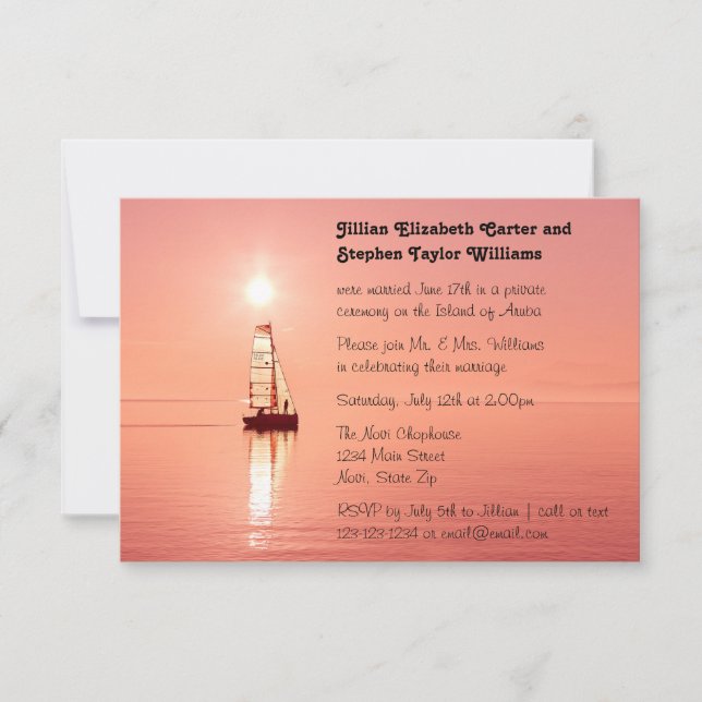 Sailboat Sunset Foto - Hochzeitsankündigung 3x5 Einladung (Vorderseite)