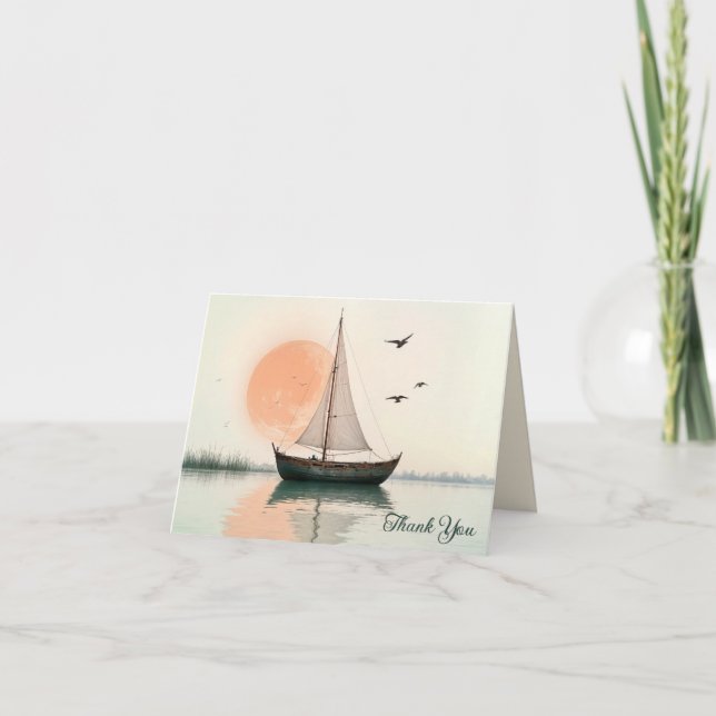 Sailboat Sunset mit Seagulls Beileid Vielen Dank Karte (Vorderseite)