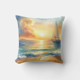 Sailboat Sunset Ocean Aquarellen Kissen