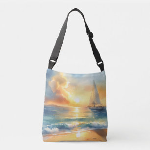 Sailboat Sunset Ocean Aquarellen Tragetaschen Mit Langen Trägern