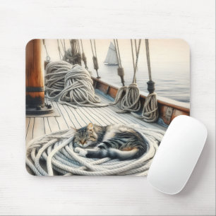 Sailboat Tabby Katze Schlafen auf Ropp Mousepad