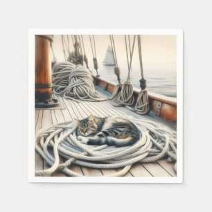 Sailboat Tabby Katze Schlafen auf Ropp Serviette