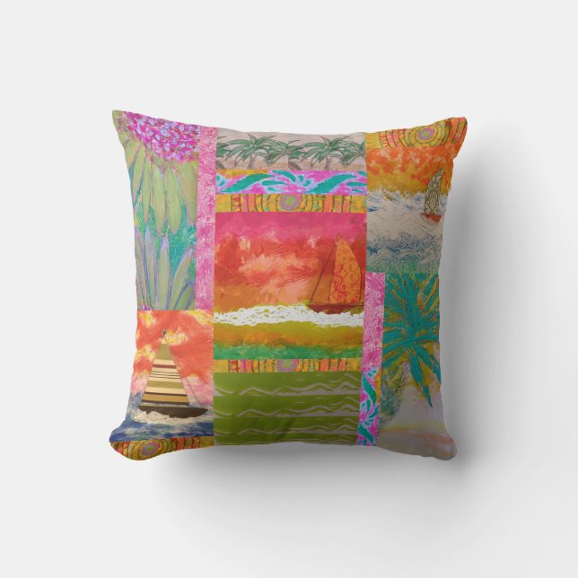 Sailboat Tropical Abstrakt Kissen (Vorderseite)