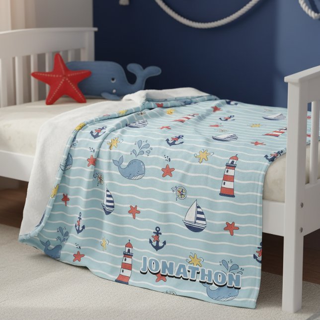 Sailboat, Wave and Whale Pattern ID1228 Fleecedecke (Von Creator hochgeladen)