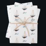 Sailboat Wedding Nautical Birthday Baby Dusche Geschenkpapier Set<br><div class="desc">Dieses hübsche Geschenkpapier macht so eine klassische Präsentation für Ihr Kleines. Ideal für einen ersten Geburtstag, eine Babydusche oder eine Geburtstagsfeier für Ihren kleinen Segler. Passen Sie Ihren Namen an, oder löschen Sie den Namen für ein sauberes, klassisches Aussehen, das Sie in Ihrer Sammlung für das perfekte Event behalten können....</div>