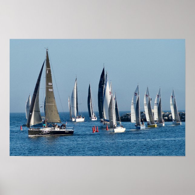 Sailboats Entering Channel. Marina Del Rey, CA Poster (Vorne)