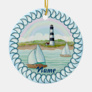 Sailboats Lighthouse nom personnalisé ornement