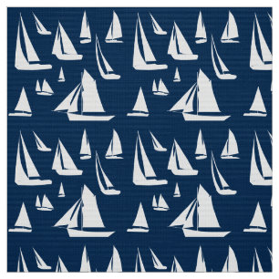 Sailboats Navy Blue Nautic Stoff