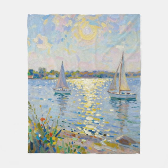 Sailboats New England Summer Fleecedecke (Vorderseite)