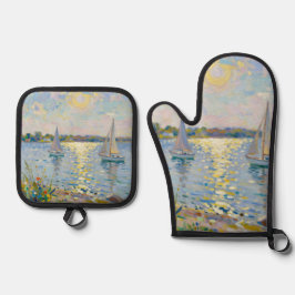 Sailboats New England Summer Ofenhandschuh & Topflappen-Set