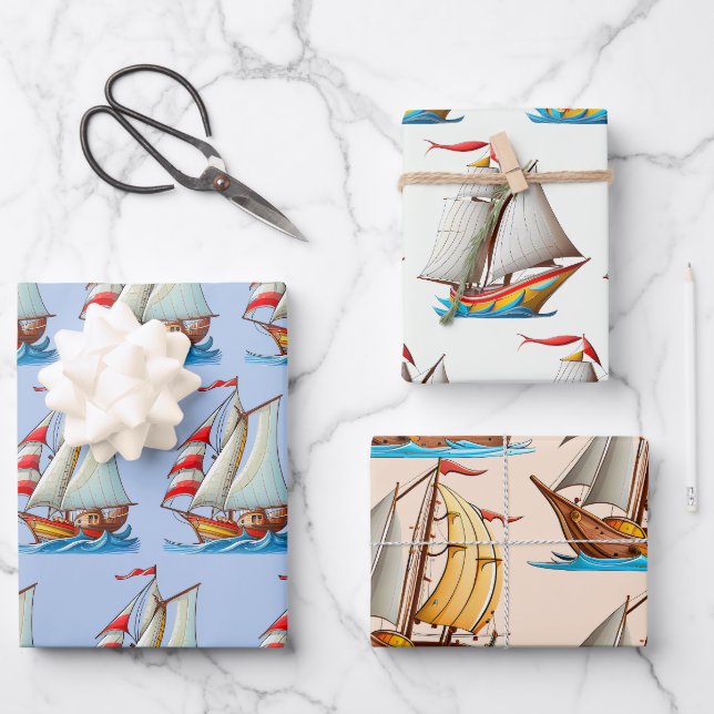 Sailboats On The Sea Geschenkpapier Set (Vorderseite)