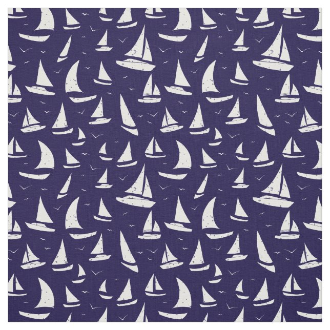 Sailboote Blaues weißes Wassermuster Stoff (Muster)