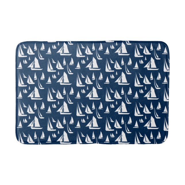Sailboote Nautical Navy Blue Badematte (Vorderseite)