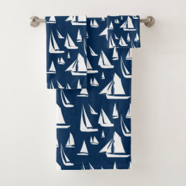 Sailboote Nautical Navy Blue Badhandtuch Set