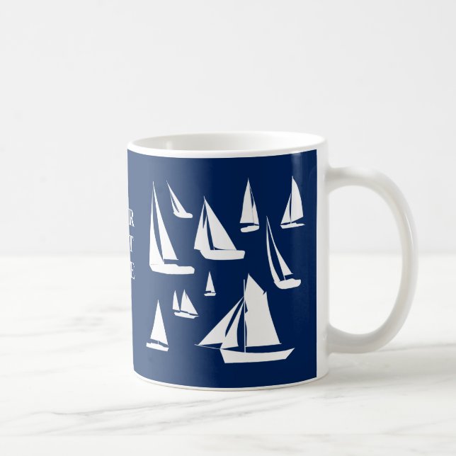 Sailboote Nautical Navy Blue Custom Kaffeetasse (Rechts)