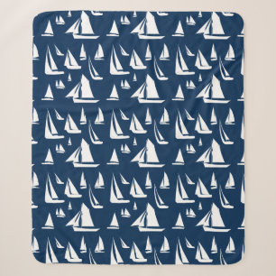 Sailboote Nautical Navy Blue Sherpadecke