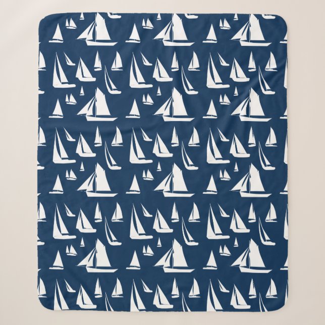 Sailboote Nautical Navy Blue Sherpadecke (Vorderseite)