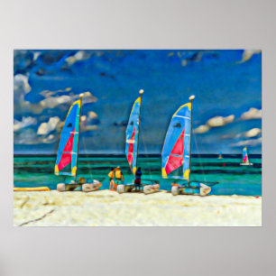 Sailboote Tropical Beach farbenfroh Katamaran Poster