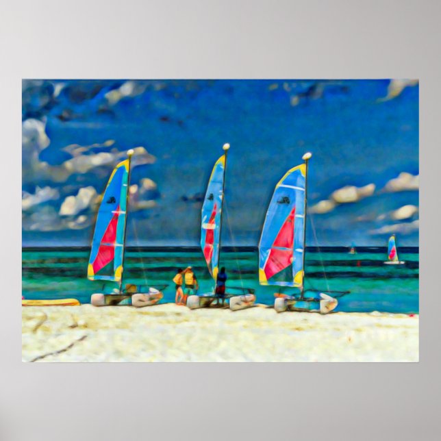 Sailboote Tropical Beach farbenfroh Katamaran Poster (Vorne)