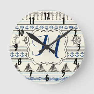 Sailing Anchor Nautica Monogram Initial Wall Clock Runde Wanduhr