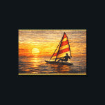 Sailing at Sunset Canvas Wall Art  Leinwanddruck<br><div class="desc">Golden sea sunset sailboat painting, coastal decor. ocean landscape gallery wrap. Golden sunset over calm ocean waters with a lone sailboat gliding across the horizon. This warm and atmospheric seascape brings the peaceful feeling of the sea into your home. Perfect wall art for coastal interiors, beach houses, living rooms or...</div>