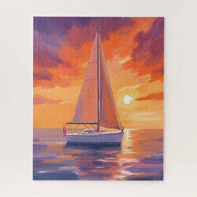 Sailing at Sunset | Coastal Ocean Painting (Vertikal)