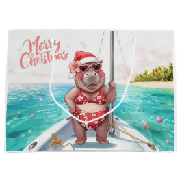 Sailing Hippo Christmas Bikini on big wave Große Geschenktüte