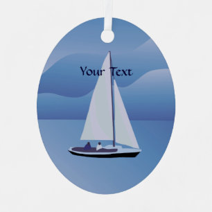 Sailing Sailboat Oval Metal Ornament