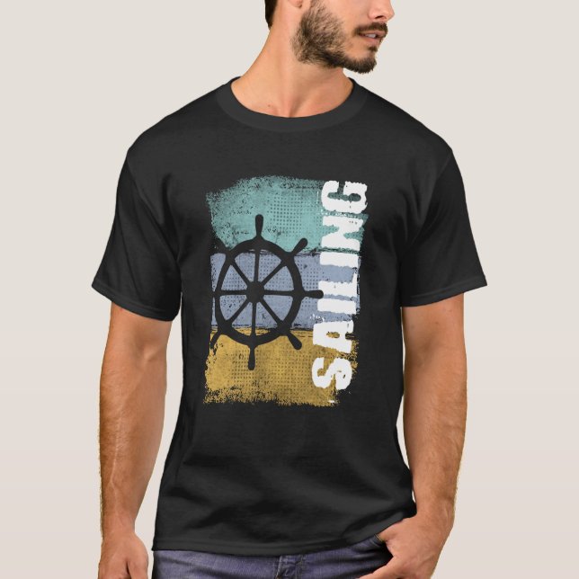 Sailing Vintage Retro Sailboat Helm T-Shirt (Vorderseite)