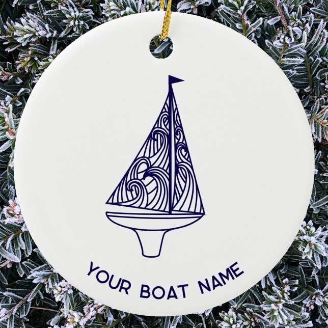 Sailing Yacht Boat Name Keramik Ornament (Boat Yacht Name personalized sailing boat or yacht ornament for the sailor whot has everything)