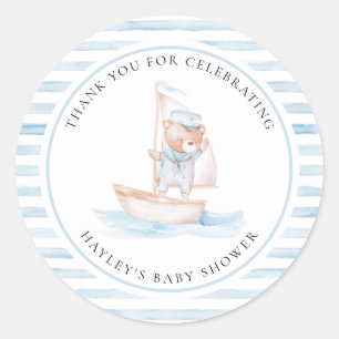 Sailor Bear Blue Stripe Baby Dusche Runder Aufkleber