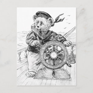Sailor Bear Sam Steering Ship at Sea Postkarte