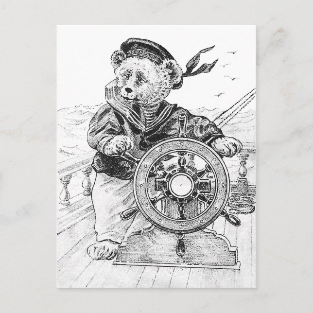 Sailor Bear Sam Steering Ship at Sea Postkarte (Vorderseite)