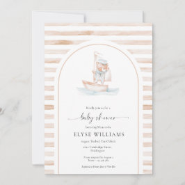 Sailor Bear Tan Stripe Babydusche Einladung