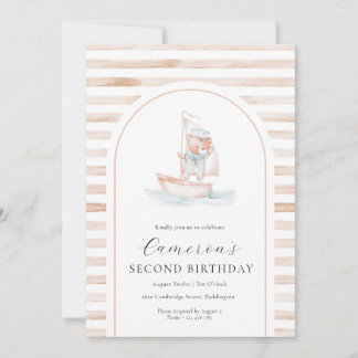 Sailor Bear Tan Stripe Birthday Arch Einladung