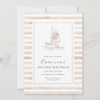 Sailor Bear Tan Stripe Geburtstag Einladung