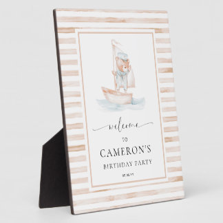 Sailor Bear Tan Stripe Willkommen Fotoplatte