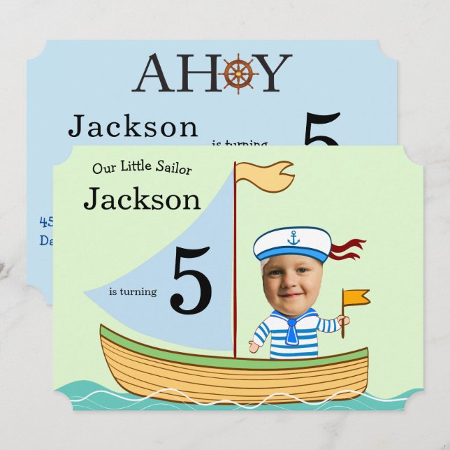 Sailor Boys 5th Birthday Einladung (Vorne/Hinten)