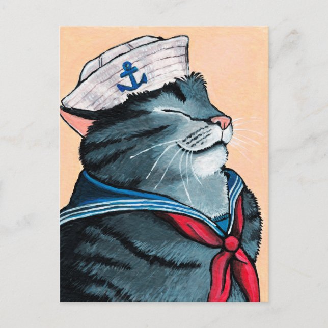Sailor Cat Nautical Tabby Cat Malerei Postkarte (Vorderseite)