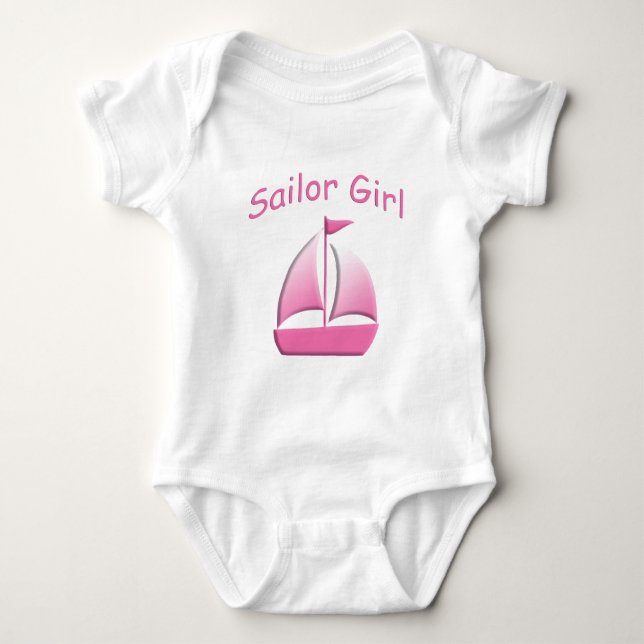 Sailor Girl Pink Sailboat Bodysuit Baby Strampler (Vorderseite)